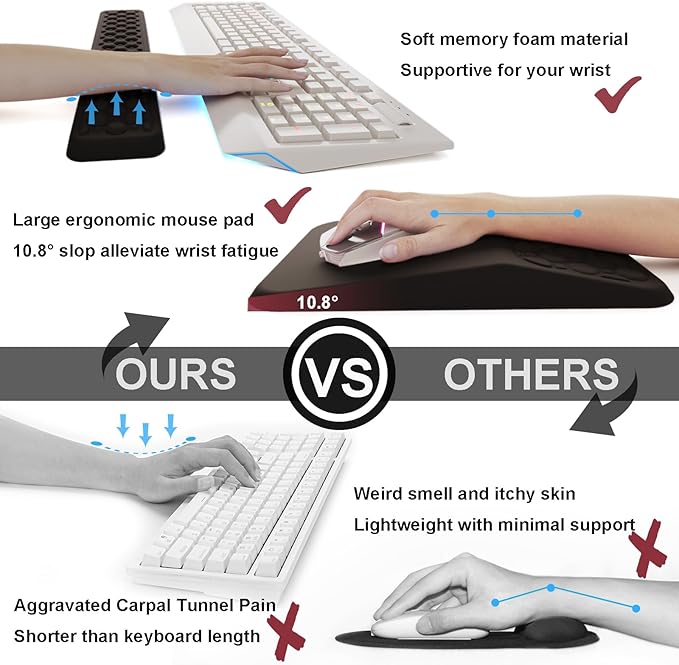 Ospelelf Keyboard Wrist Rest Ergonomic Mouse Pad with Wrist Rest, Wrist Rest for Computer, Office and Gaming,Black