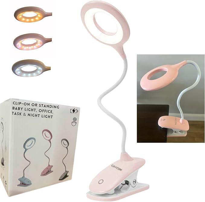 Portable LED Clip On Night Light for Babies, Kids & Adults – Dimmable, Rechargeable, 3-Colors for Nursery, Desk, Crib, Diapers, Reading, Feeding, Bedroom, Office, Task, Car, Music, Travel, Gift