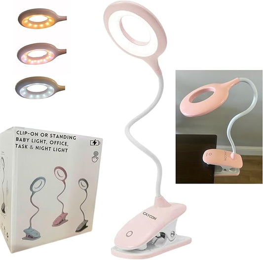 Portable LED Clip On Night Light for Babies, Kids & Adults – Dimmable, Rechargeable, 3-Colors for Nursery, Desk, Crib, Diapers, Reading, Feeding, Bedroom, Office, Task, Car, Music, Travel, Gift