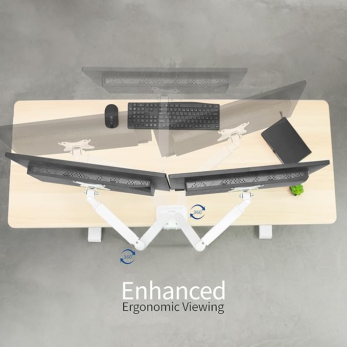 VIVO Aluminum Articulating Dual Monitor Arm for 17 to 27 inch Screens, Desk Mount Tension Spring Monitor Stand for 2 Screens, White, STAND-V102OW