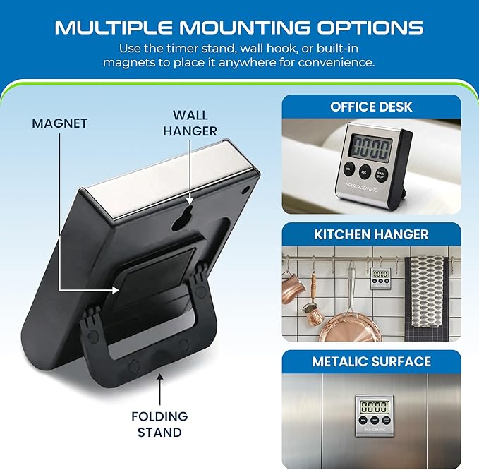 Sper Scientific Stainless Steel Digital Lab + Kitchen Timer 810028A – Compact Design Timer with Large Display & Loud Alarm - for Cooking, Baking, Labs, Workouts & More - 2 pc