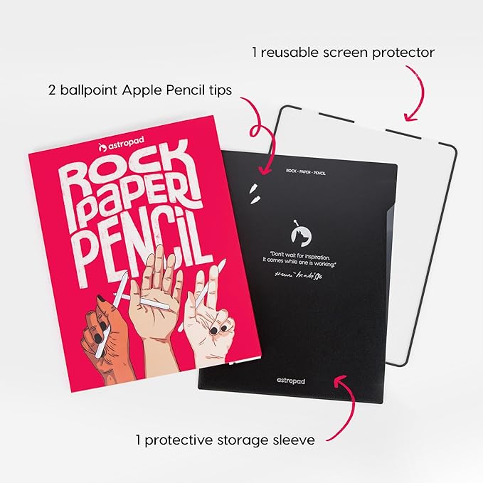 Astropad Rock Paper Pencil v2.0 – Paper Screen Protector for iPad 10.2 (7th, 8th, 9th Gen) + point Apple Pencil Tips 2 Pack – Compatible with Apple Pencil 1st and 2nd Gen