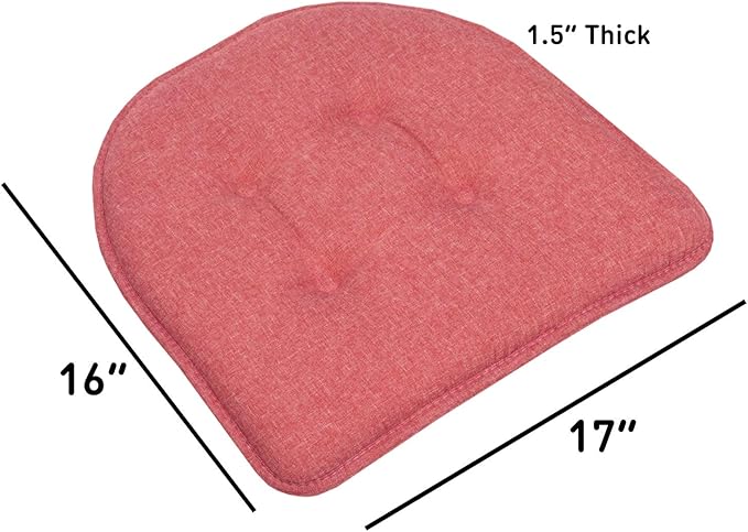 Sweet Home Collection Chair Cushion Memory Foam Pads Tufted Slip Non Skid Rubber Back U-Shaped 17" x 16" Seat Cover, 12 Count (Pack of 2), Peach