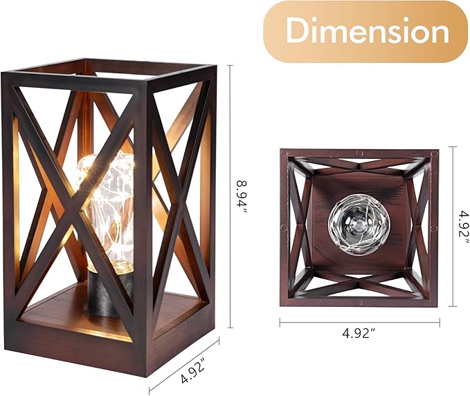 WINGBO 2 Pack Retro Battery Powered Table Lamps, Battery Operated Cordless Lamp Set, Portable Nightlight Decorative Light for Living Room Dining Room Bedroom Entryway Patio Backyard, Walnut Finish