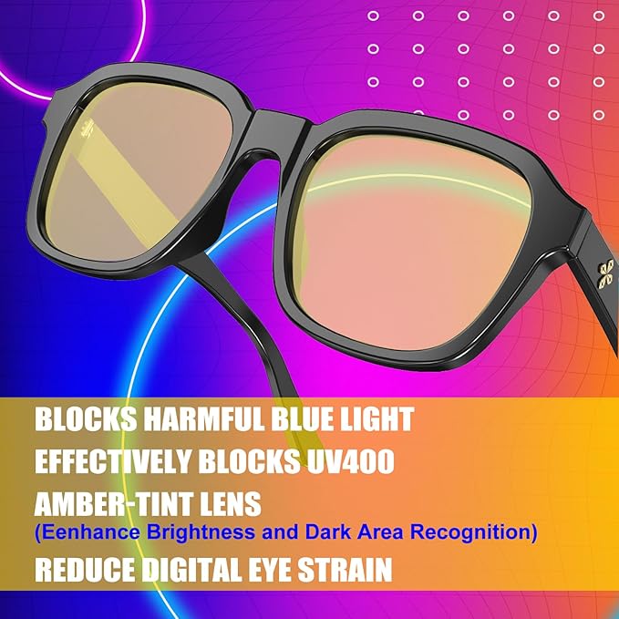 VISOONE Gaming Glasses Blue Light Blocking Oversized Square Computer Eyewear Men Women Bennett