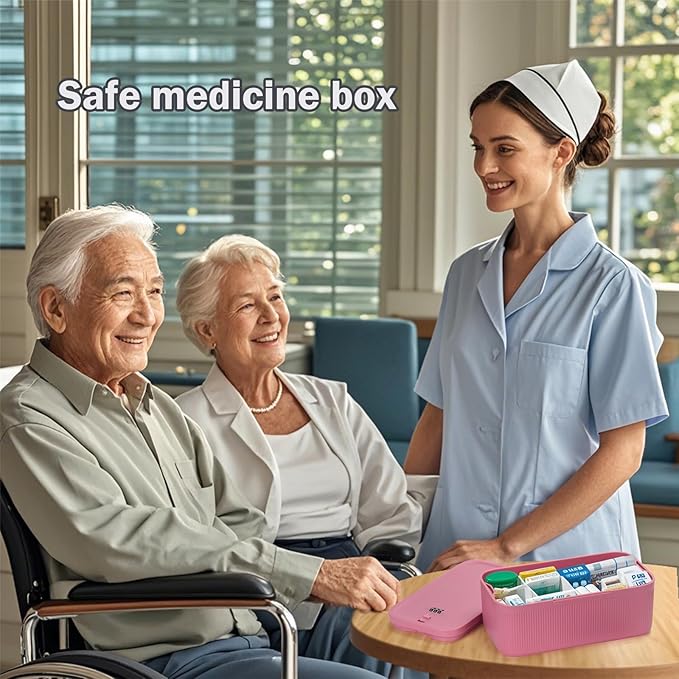 Lockable Storage Box,Medicine Safe Case Container,Refrigerator Lockbox for Personal Private Items,Medicines,Food,Snacks,Locking Cell Phone Smart Device Jail,Small Lock Box for Office,Home (Berry)