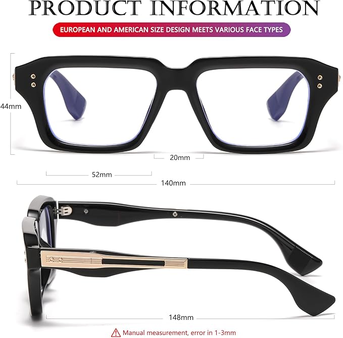 AIEYEZO Fashion Square Blue Light Glasses for Men Women Retro Thick Frame Blue Light Blocking Computer Glasses