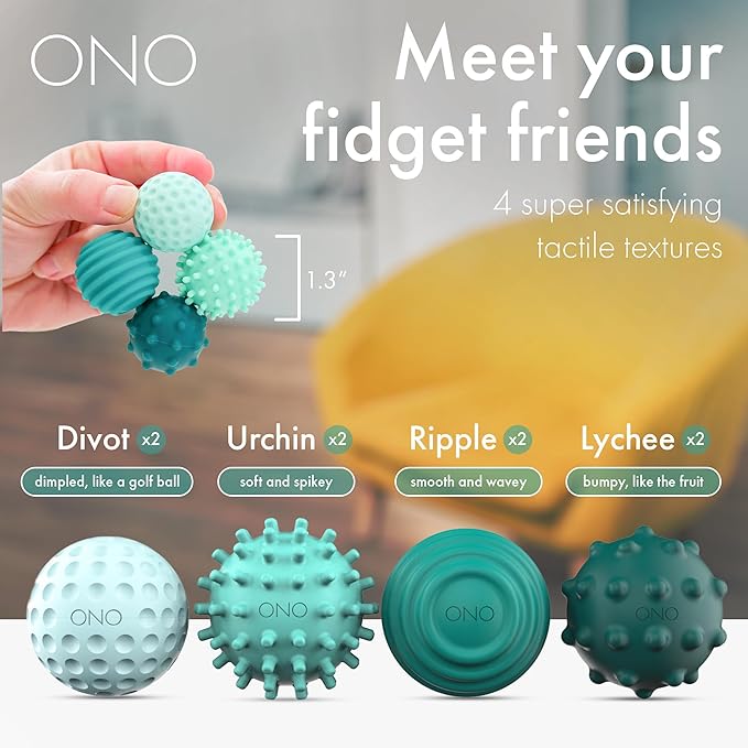 ONO Signets – Silicone Magnetic Balls with Textured Dimples, Bumps, and Waves | Fun to Play with Fidget Toy for Adults | Help Relieve Stress, Anxiety, Tension (Turquoise, Set of 4)