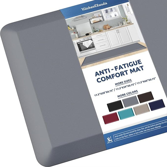 KitchenClouds Kitchen Mat Cushioned Anti Fatigue Kitchen Rug 0.8inch Non Slip Standing Mat Comfort Floor Mats for Sink Office (17.3"x60",Grey)