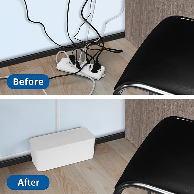 Cable Management Box White, 2Pack Cord Organizer Box - Extra Large and Medium Size, Cord Hider Box to Conceal Power Strips on Desk or Floor, Made from Electrically Safe ABS Material