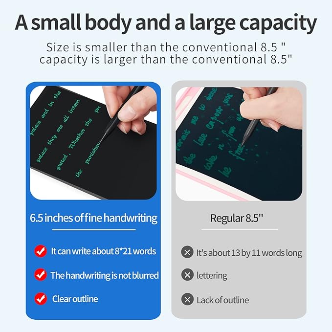 Mini LCD Writing Tablet, 6.5in Erasable Reusable Electronic Drawing Pads, Electronic scratchpad for Kids and Adults. Black.
