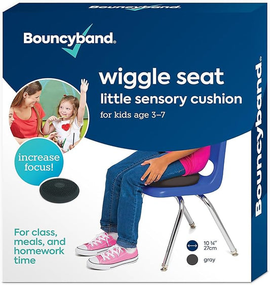 BouncyBand Wiggle Seat, Gray, 1-Pack – Small 10.75” D x 2.5” H Wobble Cushion for Kids Aged 3-7 – Sensory Tool Promotes Active Learning & Improves Productivity – Includes Pump for Easy-Inflation