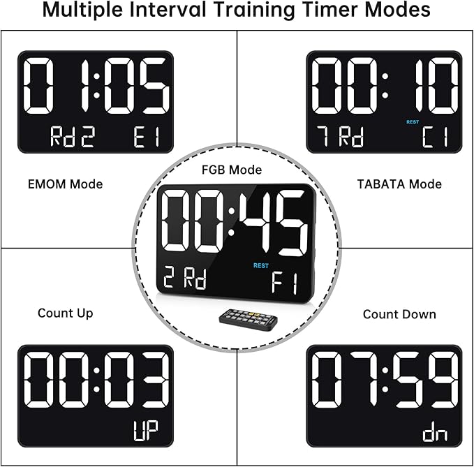 Soobest Large Display Digital Wall Calendar Clock with Date Day of Week, Alarm Clock for Bedroom Desk, Timer for Home Gym Workout 6 Dimmer Auto DST 12/24hr with Remote and Temperature(White)