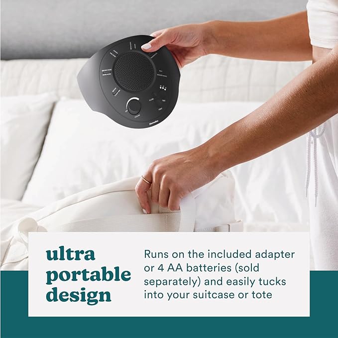 Homedics Sleep Better Portable Sound Machine, Night Light,12 Soothing Sounds Including White Noise, Rain, and Thunderstorm, Ultra-Portable Design, Auto-Off Timer, Ideal for Travel & Baby Sleep, Black