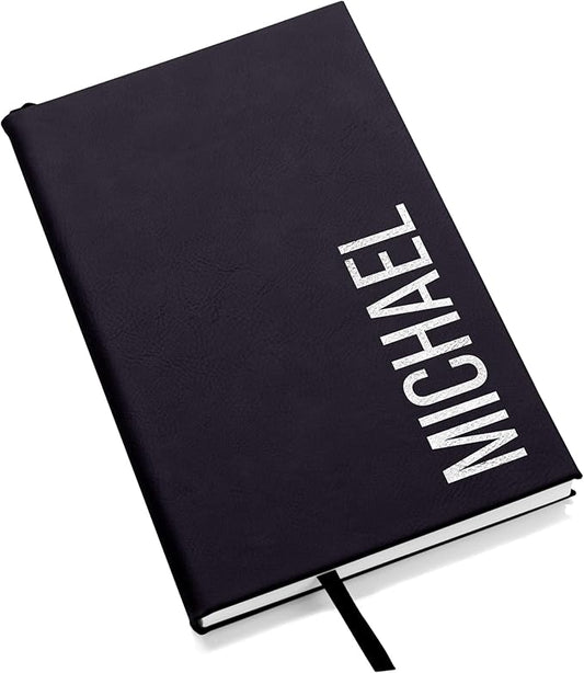 Lifetime Creations Custom Notebook (Black, Vertical Name) - Personalized Hardcover Vegan Leather Writing Journal, Business Meeting Notebook Gift for Professionals, Hard Cover Notepad