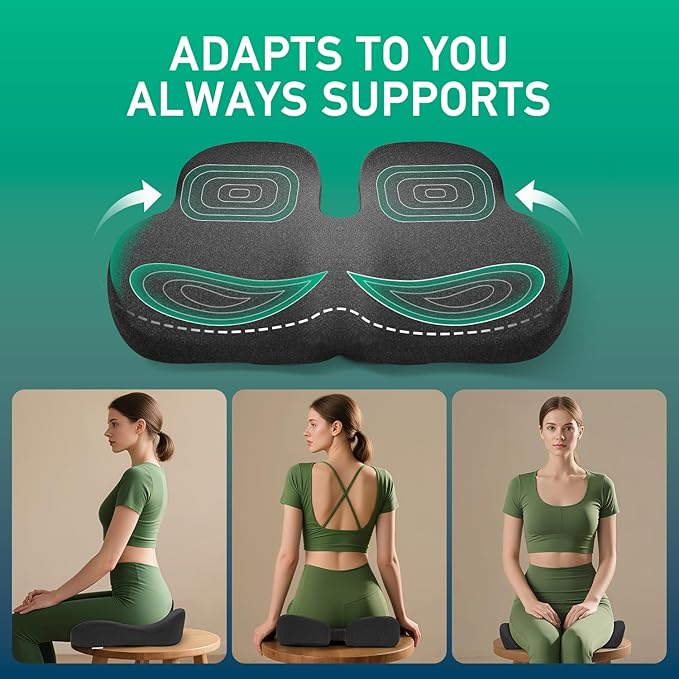 Non-Flattening Memory Foam Seat Cushion for Office Chairs,Gaming Chairs – Ergonomic Design for Tailbone Pain Relief, Long-Lasting Support, Gifts for Women/Men, Office Desk Accessories,Dark Grey