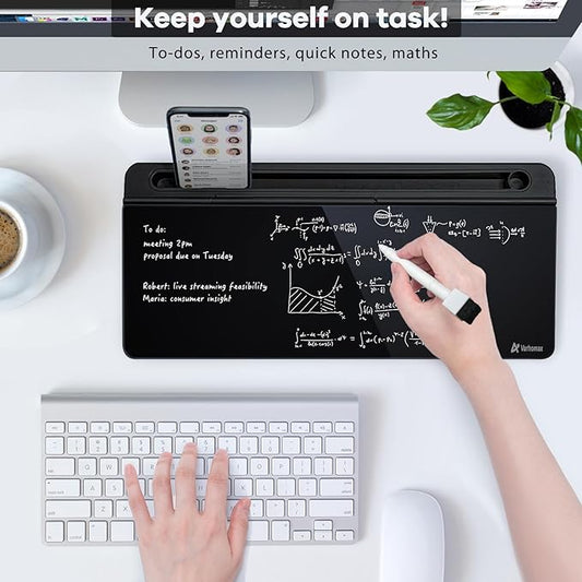 Varhomax Desktop Whiteboard with Storage, Desk Organizer Dry Erase Glass White Board to-do List Memo Notepad for Home Office and School Supplies (Black)