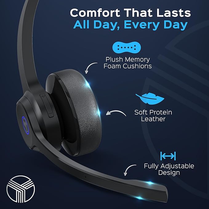TREBLAB C7 - Single Ear Bluetooth Headset with Mic, Bluetooth 5.4, 45H Playtime, Type-C Fast Charging, IPX4 Waterproof, Wireless Headset with Mic for Trucker, Work, Calls, Home Office