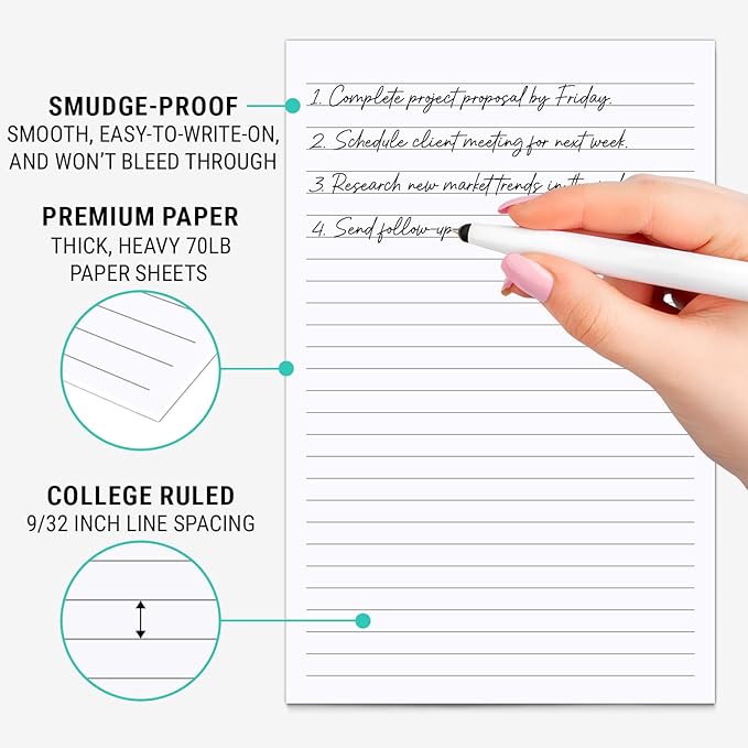 321Done Ruled Notepad - 50 Sheets (5.5" x 8.5") - Luxury Planning Note Pad with Lines - Thick Premium Paper - Made in USA - Plain White