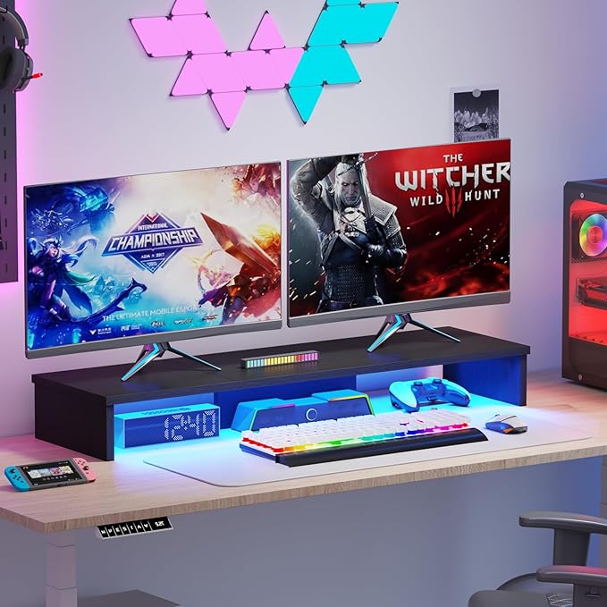 TV Riser Stand with LED Lights, 42.5" Super Large Monitor Stand Riser, Tabletop TV Stand Riser for Desk, Desk Shelf for Top of Desk, Desktop Organizer for Computer, TV, Laptop, Printer