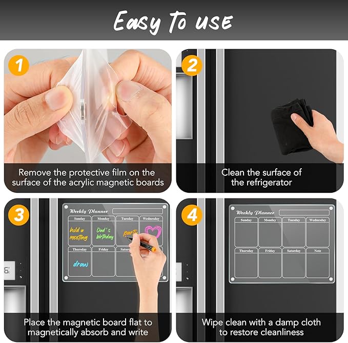 DIYMAG Planning Pads 4Pack Acrylic Magnetic Dry Erase Calendar for Fridge, Clear Skylight Calendar Set 2025 Magnetic Weekly Monthly Daily Memo Planner Board for Refrigerator with 6 Colors Markers
