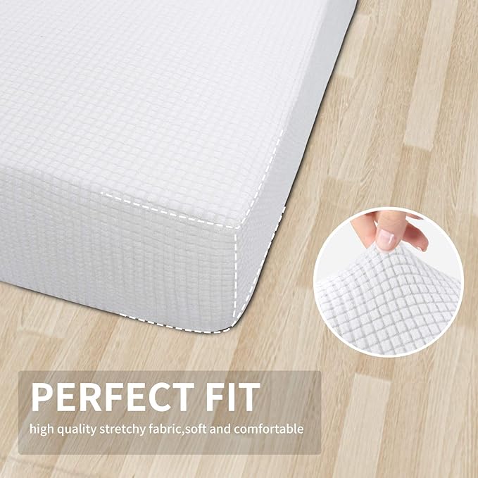 Easy-Going Stretch Chair Cushion Cover Sofa Cushion Furniture Protector Sofa Seat Sofa Slipcover Sofa Cover Soft Flexibility with Elastic Bottom(Chair Cushion, Snow White)