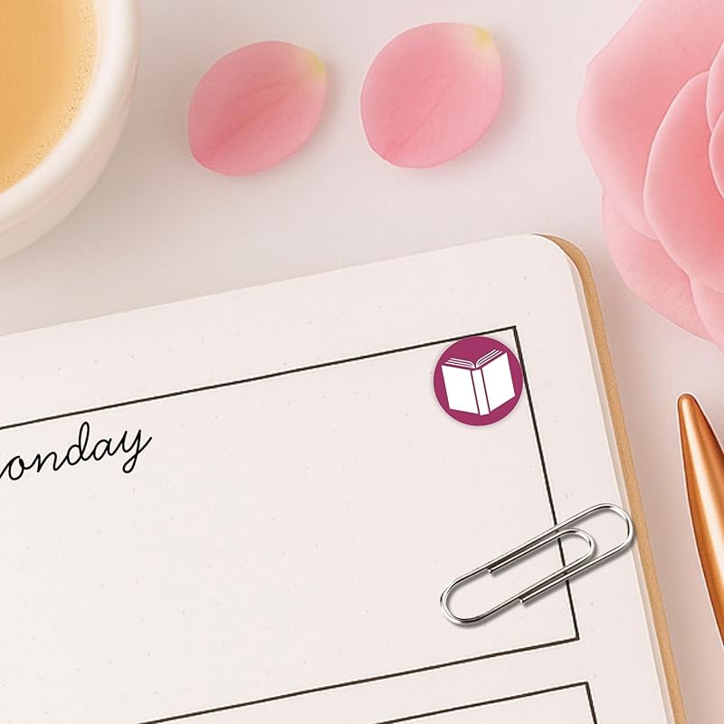 Book Icon Planner Sticker / 110 Dot Icon Vinyl (1/3”) / Club Read Reading Me Time Self Care Homework School Student/Essential Productivity Life/Bullet Bujo Journal (Three Sheets, Berry)