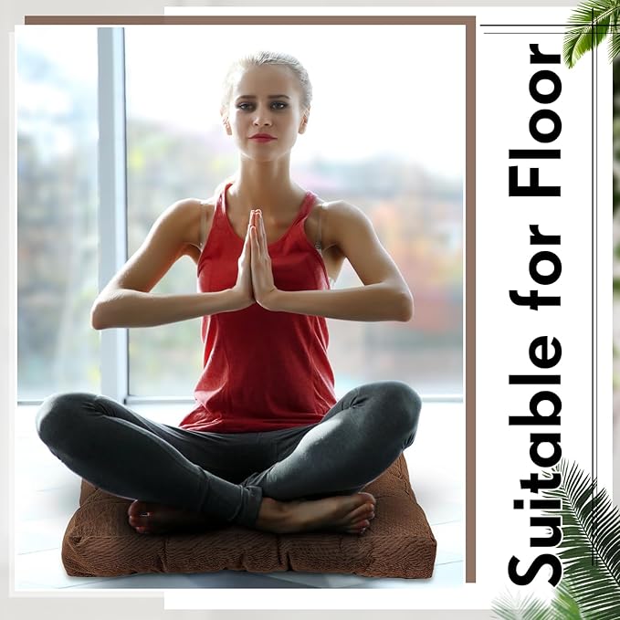 Jerify 4 Pcs Floor Pillow Cushions 22 x 22 Inch Round Square Large Meditation Floor Pillow for Classroom Adult Meditation Picnic Party Cushion for Seating Gift Christmas(Brown,Square)