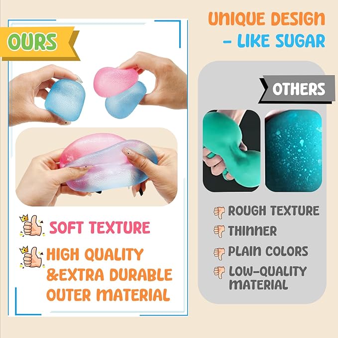 Fidget Toys Stress Balls for Kids & Adults - Changes Color in The Sun - Malt Sugar Squishy Fidget Toys - Slow Rise Gel Ball - Stretchy Squeeze Stress Relief Balls for Anxiety/Therapy/Classroom