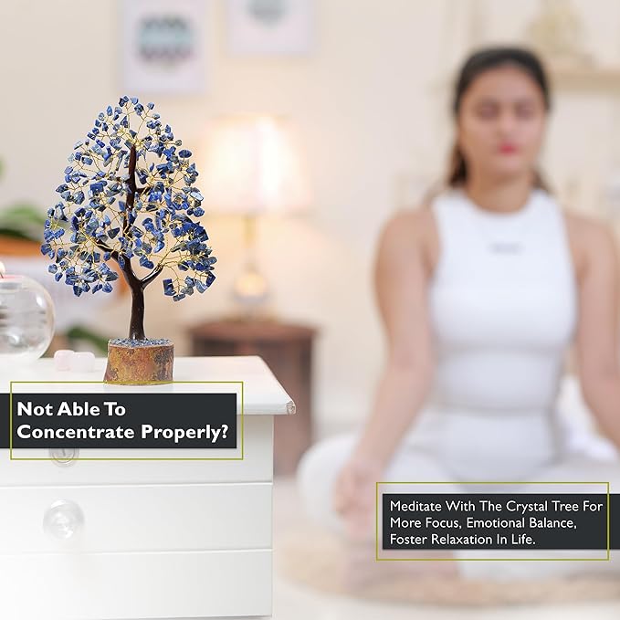 FASHIONZAADI Lapis Lazuli Crystal Tree of Life - Chakra Natural Handmade Gemstone Tree, Feng Shui Crystal Decoration, Money Spiritual Gift, Healing Crystal Chakra Decor