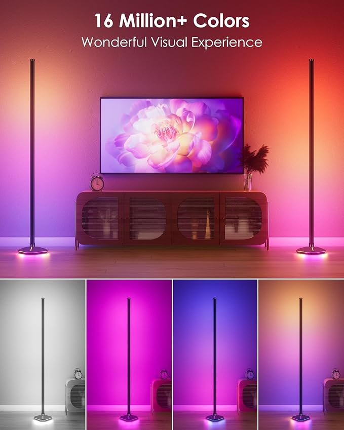 Corner Floor Lamp, RGB LED Corner Lamp with Music Sync, Smart App and Remote Control Color Changing Ambience Light, LED Lamp with 16 Million Colors for Gaming Room, Bedroom, Living Room