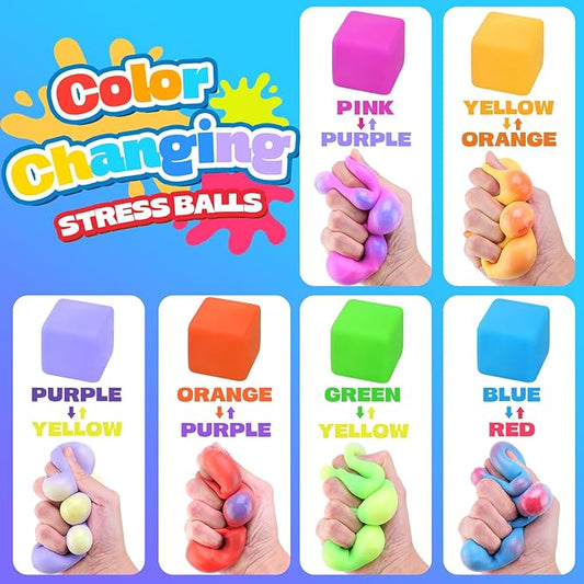 YAKHAN 12PCS Color-Changing Stress Cube - Soft, Squeezeable Stress Relief Balls for Relaxation, Ages, Ideal for Parties, Home, Classroom, and Office Use, Slow-Rebound Design, Portable