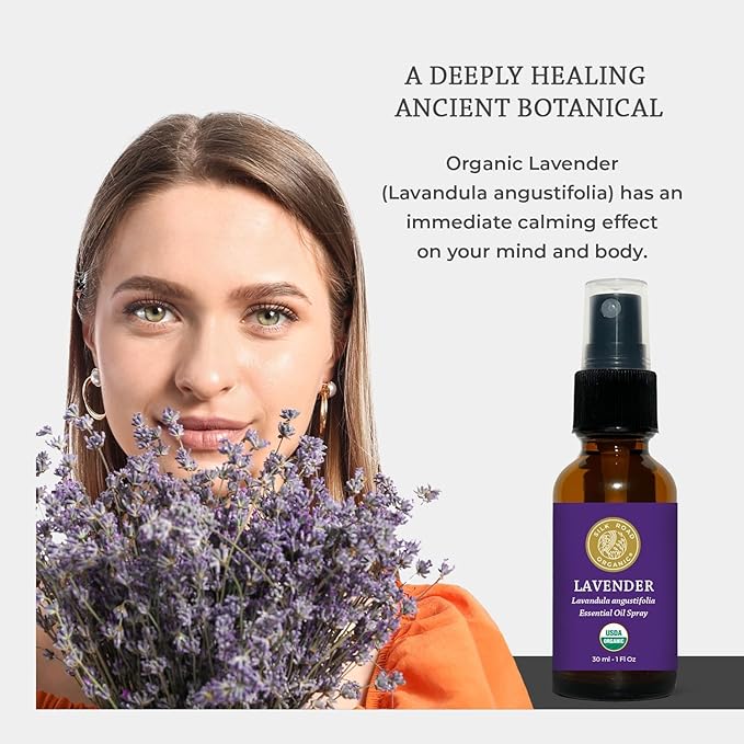 Silk Road Organic Lavender Essential Oil Spray, Lavandula Angustifolia, 100% Pure USDA Certified Aromatherapy for Calming, Relaxation & Skin – 1 oz Spray - Always Pure, Always Organic