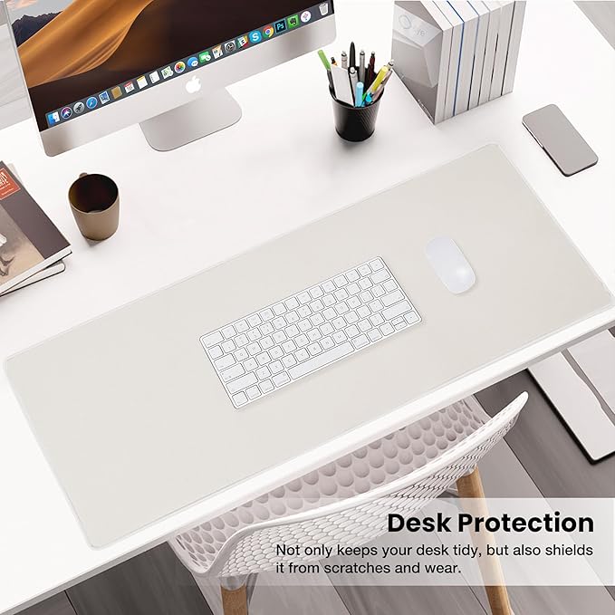 ALOANES Waterproof Mouse Pad with Durable Stitched Edge, XL Gaming Keyboard Pad, Non-Slip Rubber Base Mouse Mat, Extended Desk pad for Gamer, Office & Home, Beige Mousepad 27.6''x 11.8''x 0.12''