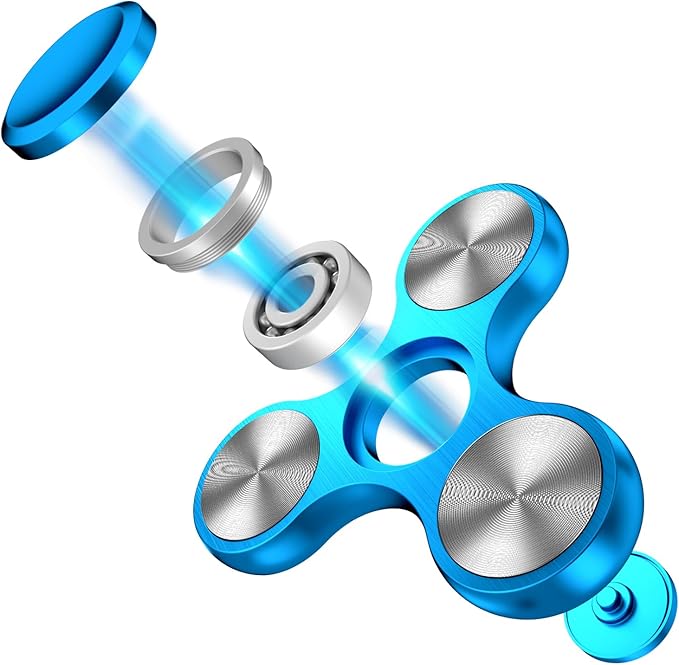 Fidget Spinners Toy, Metal Stainless Steel Bearing High Speed 4-8 Min Spins, EDC ADHD Stress Anxiety Relieves Reducer Fidgets Finger Toys, Spinner Toys for Kids and Adults (Blue)