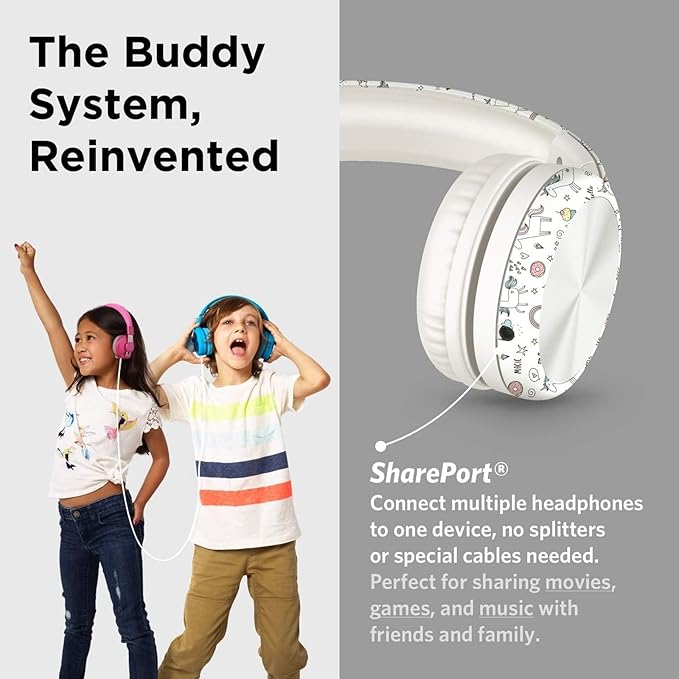 LilGadgets Connect+ Wired Kids Headphones for School with Microphone, Noise & Volume Reducing Over-Ear Headset with Cord, SharePort Technology & SoftTouch Padding, Magical Unicorns Headphones for Kids