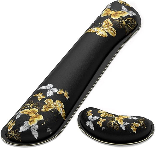 Dapesuom Enlarge Keyboard Wrist Rest, Memory Foam Wrist Cushion for Desk Mats Support, Typing Pain Relief Keyboard Mouse Pad Rests Set with Non-Slip Base for Gaming Laptop Office Computer, Butterfly