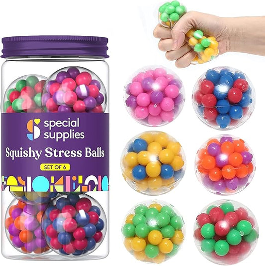 Special Supplies Sensory Squishy Stress Balls, Squeeze, Color Sensory Toy - Relieve Tension, Stress - Home, Travel and Office Use - Fun for Kids and Adults (6 Pack-Style#1)