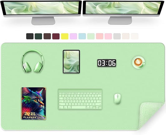 47.2" x 23.6" Large Desk Pad - Non-Slip PU Leather Pad, Mouse & Keyboard Mat, Waterproof Writing Mat, Light Green