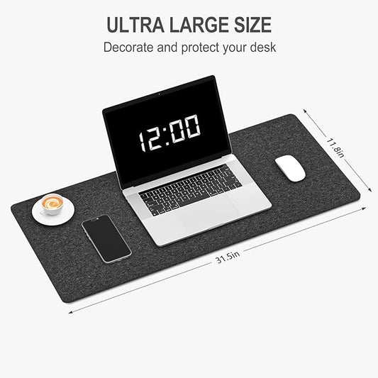 Auhoahsil Felt Desk Mat, Minimalist Large Mouse Pad XL 31.5 x 11.8 in, Desk Matt for Desktop, Keyboard, Laptop, Computer, Office, Work from Home, Gaming, Dark Gray