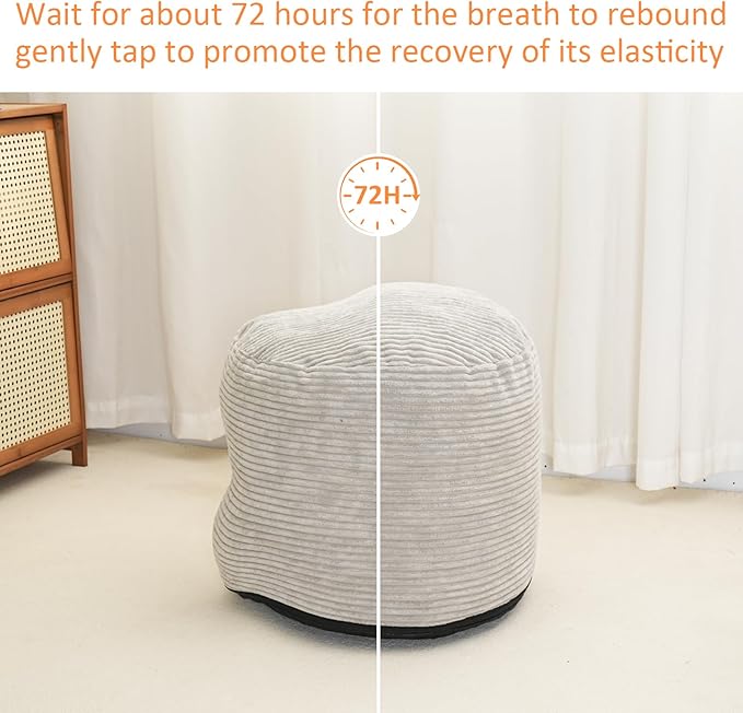 Pouf Ottoman Stuffed Round Modern Foam Filled Foot Rest Poufs for Living Room Chair Decorative 20 X 15 Inches Fluffy Pouf Foot Stool Storage Ottoman, Grey