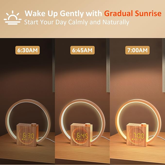 Sunrise Alarm Clock for Wake Up: White Noise Machine for Adults Sleeping, 12 Light Colors, 30 Sleep Sounds, 20 Brightness, 32 Volume - Sunrise Lamp with Touch Control for Bedrooms and Better Sleep