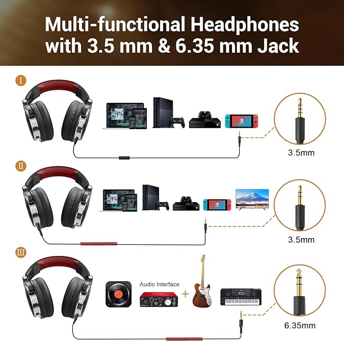 OneOdio Wired Over Ear Headphones Studio Monitor & Mixing DJ Stereo Headsets with 50mm Neodymium Drivers and 1/4 to 3.5mm Jack for AMP Computer Recording Podcast Keyboard Guitar Laptop - Red