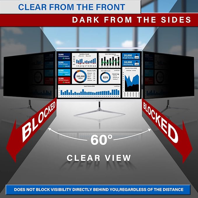 19" Computer Privacy Screen Filter for 16:10 Widescreen Monitors - Premium Anti-Glare Computer Screen Cover: Anti-Glare - Anti-Scratch - UV & Blue Light Protection