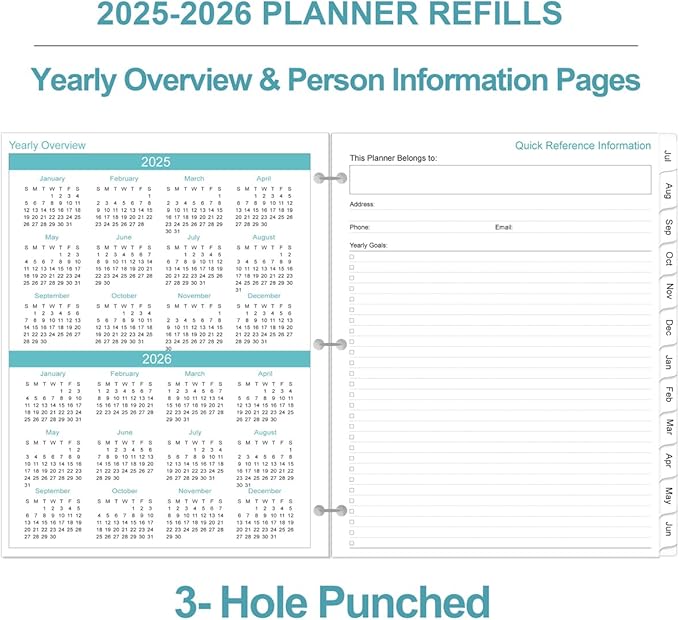 2025-2026 Planner Refill - One Page Per Day, 3-Hole Daily ＆ Monthly Planner Refills, July 2025-June 2026, Prioritized, To-Do List, Notes, Appointment Schedule, Folio Size, 8.5" x 11"