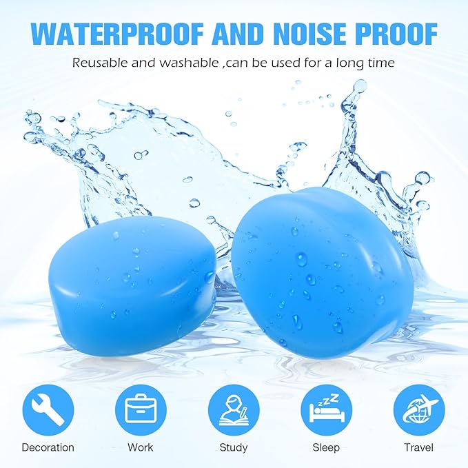 Frienda 21 Pairs Ear Plugs for Sleeping Reusable Moldable Silicone Earplugs Soft Noise Cancelling Earplugs Sound Blocking Ear Plugs with Case for Swimming Concert 32dB NRR (Blue)