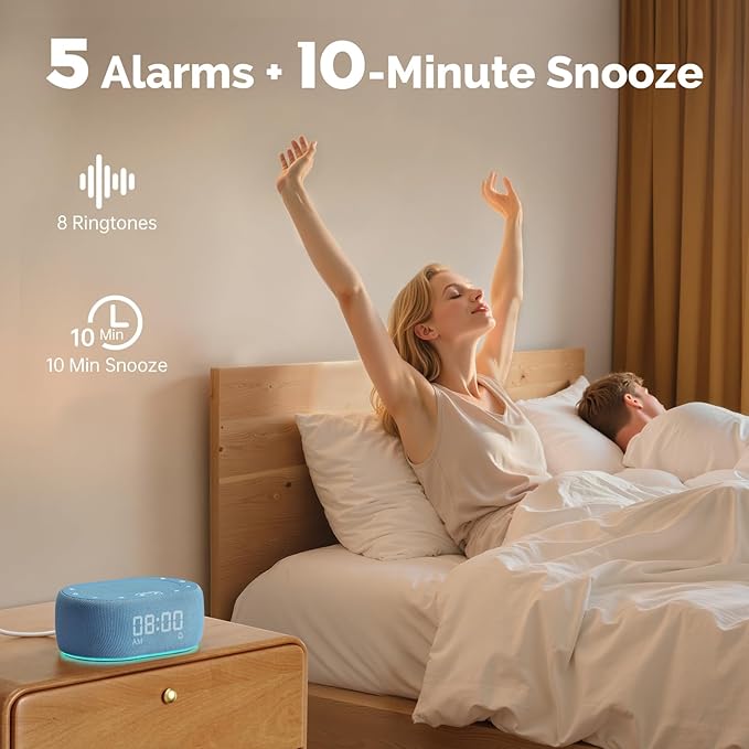 1Mii White Noise Sound Machine for Sleep, Brown Noise Machine for Baby Adults Sleeping, 18 Soothing Sounds with 7-Color Night Light, Timer, Alarm Clock, Volume Control, Remote App Control - Blue
