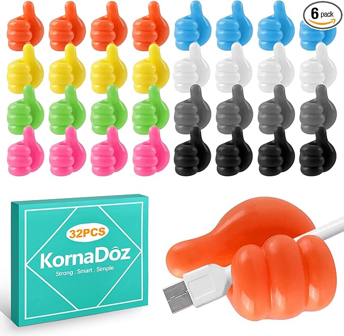 32 Pack Creative Thumbs Up Wall Hooks, Self-Adhesive Silicone Thumb Holders for Desk, Cute & Fun Cord Cable Clips, Multi-Function Wire Organizer for Keys, Pencils, Charging Cables
