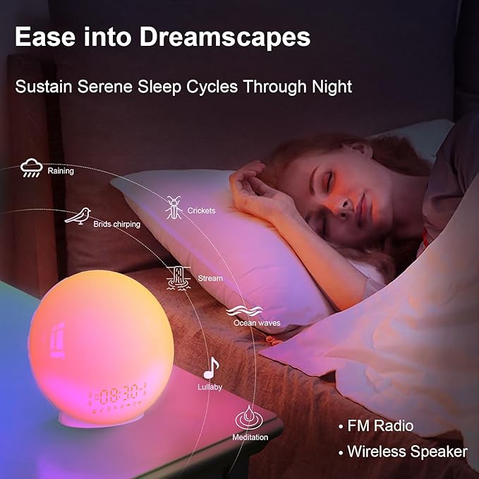 Smart Wake Up Light Sunrise Alarm Clock with Dawn-Dusk Simulation, 4 Alarms, Nature Sounds - Heavy Sleeper Mode, Custom Routines