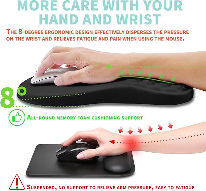 Ergonomic Mouse Pad Wrist Support with Memory Foam Massage Bulge, Carpal Tunnel Pain Relief Mousepad Wrist Rest for Mouse(12x8 inch, Black)